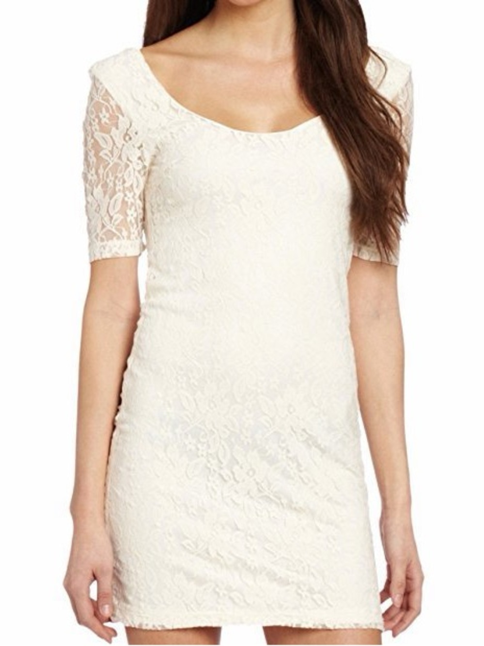 Free People y2k White Lace Mini Dress Square Neck 3/4 Sleeve Boho Romantic Sz xs
